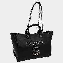 black leather chanel tote bag large