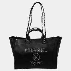 Chanel Black Caviar Leather Studded Deauville Tote Bag Chanel