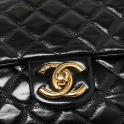 Pre Owned Chanel Black/Burgundy Quilted Glazed Leather Medium Castle Rock Top Handle Bag