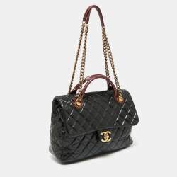 Pre Owned Chanel Black/Burgundy Quilted Glazed Leather Medium Castle Rock Top Handle Bag
