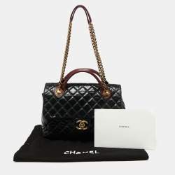 Pre Owned Chanel Black/Burgundy Quilted Glazed Leather Medium Castle Rock Top Handle Bag