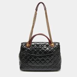 Pre Owned Chanel Black/Burgundy Quilted Glazed Leather Medium Castle Rock Top Handle Bag