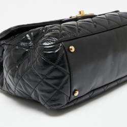 Pre Owned Chanel Black/Burgundy Quilted Glazed Leather Medium Castle Rock Top Handle Bag