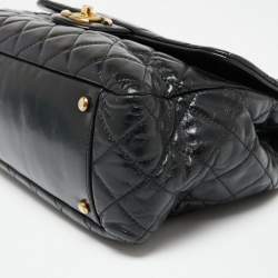 Pre Owned Chanel Black/Burgundy Quilted Glazed Leather Medium Castle Rock Top Handle Bag