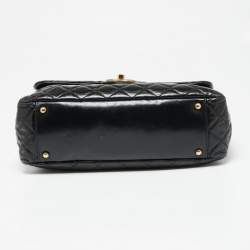 Pre Owned Chanel Black/Burgundy Quilted Glazed Leather Medium Castle Rock Top Handle Bag
