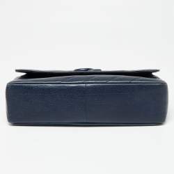 Pre Owned Chanel Navy Blue Diagonal Quilt Caviar Leather Vintage Jumbo Classic Flap Bag