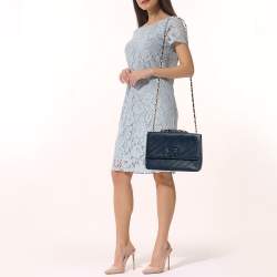 Pre Owned Chanel Navy Blue Diagonal Quilt Caviar Leather Vintage Jumbo Classic Flap Bag