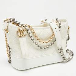 Pre Owned Chanel Off White Quilted Leather Gabrielle Hobo