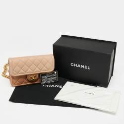Pre Owned Chanel Ombre Beige Quilted Caviar Leather CC Flap Belt Bag
