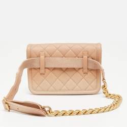 Pre Owned Chanel Ombre Beige Quilted Caviar Leather CC Flap Belt Bag