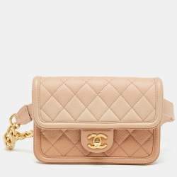 Pre Owned Chanel Ombre Beige Quilted Caviar Leather CC Flap Belt Bag