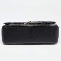 مملوكة مسبقًا Chanel Black Quilted Caviar Leather Jumbo Classic Double Flap Bag