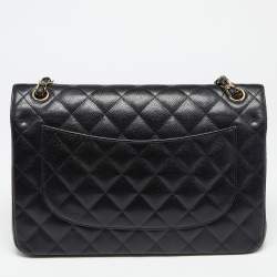 مملوكة مسبقًا Chanel Black Quilted Caviar Leather Jumbo Classic Double Flap Bag