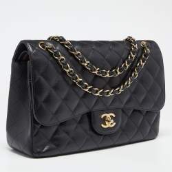 مملوكة مسبقًا Chanel Black Quilted Caviar Leather Jumbo Classic Double Flap Bag