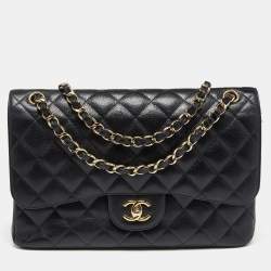 مملوكة مسبقًا Chanel Black Quilted Caviar Leather Jumbo Classic Double Flap Bag