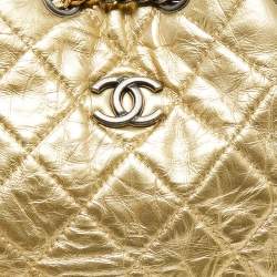 Pre Owned Chanel Gold Quilted Laminated Leather Small Gabrielle Backpack