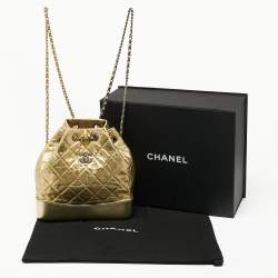 Pre Owned Chanel Gold Quilted Laminated Leather Small Gabrielle Backpack