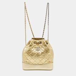 Chanel Gold Quilted Laminated Leather Small Gabrielle Backpack
