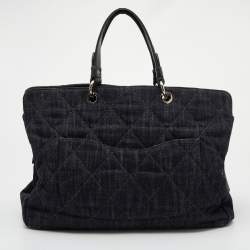 Pre Owned Chanel Navy Blue/Grey Quilted Denim and Leather CC Timeless Tote