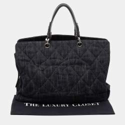 Pre Owned Chanel Navy Blue/Grey Quilted Denim and Leather CC Timeless Tote