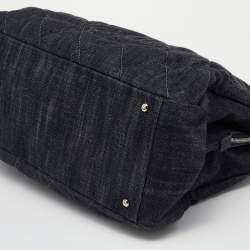 Pre Owned Chanel Navy Blue/Grey Quilted Denim and Leather CC Timeless Tote