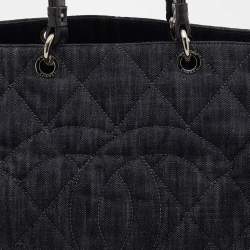 Pre Owned Chanel Navy Blue/Grey Quilted Denim and Leather CC Timeless Tote