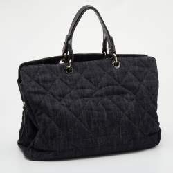 Pre Owned Chanel Navy Blue/Grey Quilted Denim and Leather CC Timeless Tote