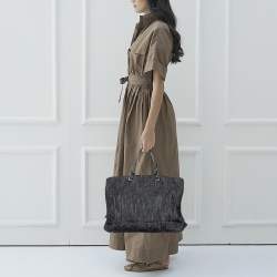 Pre Owned Chanel Navy Blue/Grey Quilted Denim and Leather CC Timeless Tote