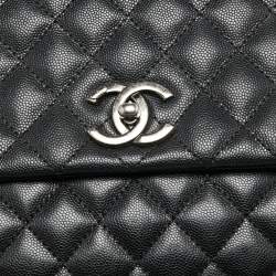 Pre Owned Chanel Black Caviar Leather Maxi Coco Top Handle Bag