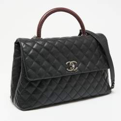 Pre Owned Chanel Black Caviar Leather Maxi Coco Top Handle Bag