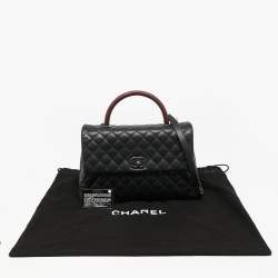 Pre Owned Chanel Black Caviar Leather Maxi Coco Top Handle Bag