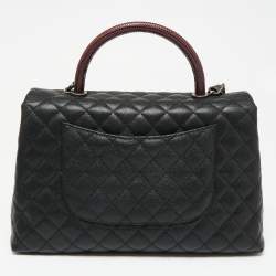 Pre Owned Chanel Black Caviar Leather Maxi Coco Top Handle Bag