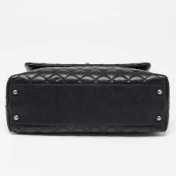 Pre Owned Chanel Black Caviar Leather Maxi Coco Top Handle Bag