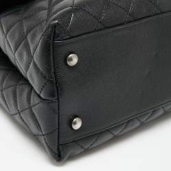Pre Owned Chanel Black Caviar Leather Maxi Coco Top Handle Bag