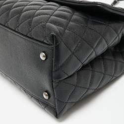Pre Owned Chanel Black Caviar Leather Maxi Coco Top Handle Bag