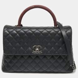 Pre Owned Chanel Black Caviar Leather Maxi Coco Top Handle Bag