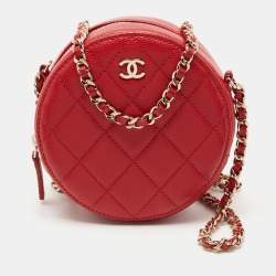 Chanel Red Quilted Caviar Leather Round Crossbody Bag Chanel