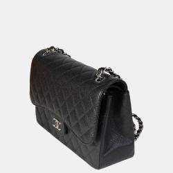 Pre Owned Chanel Black Quilted Caviar Leather Jumbo Classic Double Flap Shoulder Bag