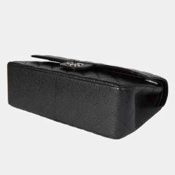 Pre Owned Chanel Black Quilted Caviar Leather Jumbo Classic Double Flap Shoulder Bag