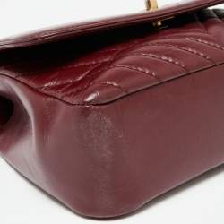 Pre Owned Chanel Red Chevron Leather Classic Top Handle Bag