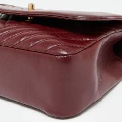 Pre Owned Chanel Red Chevron Leather Classic Top Handle Bag