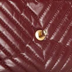 Pre Owned Chanel Red Chevron Leather Classic Top Handle Bag