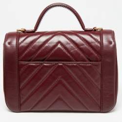 Pre Owned Chanel Red Chevron Leather Classic Top Handle Bag