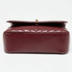 Pre Owned Chanel Red Chevron Leather Classic Top Handle Bag