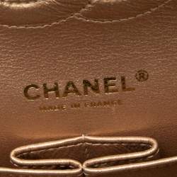 Pre Owned Chanel Gold Pleated Leather Medium Classic Double Flap Bag