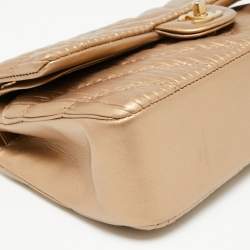 Pre Owned Chanel Gold Pleated Leather Medium Classic Double Flap Bag