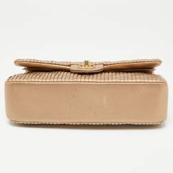 Pre Owned Chanel Gold Pleated Leather Medium Classic Double Flap Bag