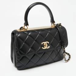 Pre Owned Chanel Black Quilted Leather Small Trendy CC Flap Top Handle Bag