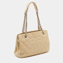 مملوكة مسبقًا حقيبة يد توتس شانيل تايمليس شوبير جلد كافيار مبطن كريمي سي سي