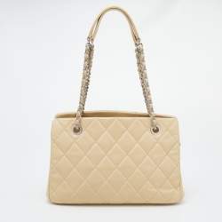 مملوكة مسبقًا حقيبة يد توتس شانيل تايمليس شوبير جلد كافيار مبطن كريمي سي سي